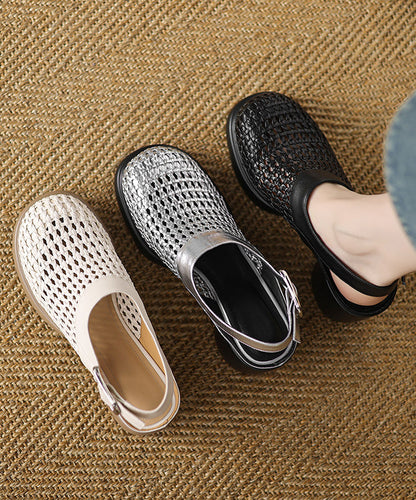 Chic Black Chunky Heel Faux Leather Sandals Hollow Out YC025