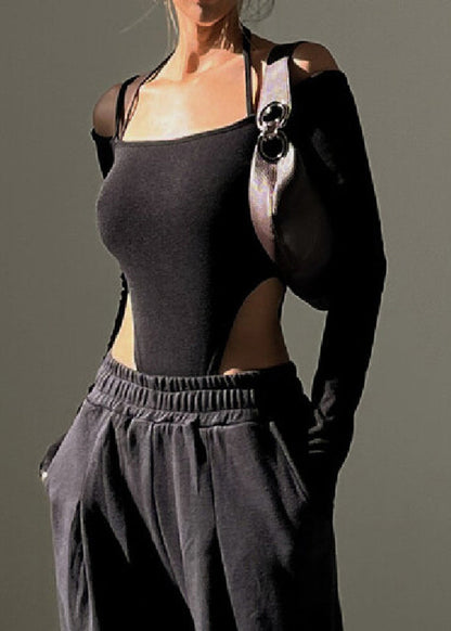 Cold Cami Black Chic Bodysuit Halter Shoulder