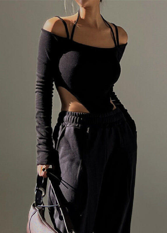 Cold Cami Black Chic Bodysuit Halter Shoulder