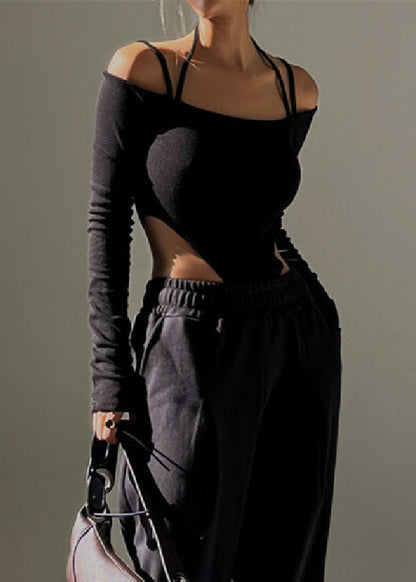 Cold Cami Black Chic Bodysuit Halter Shoulder