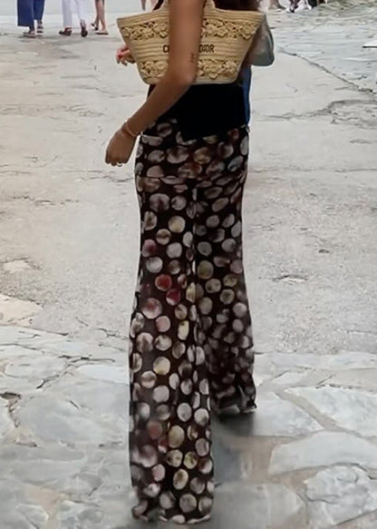 Print Flared Chic Trousers High Black Dot Tulle Summer Waist