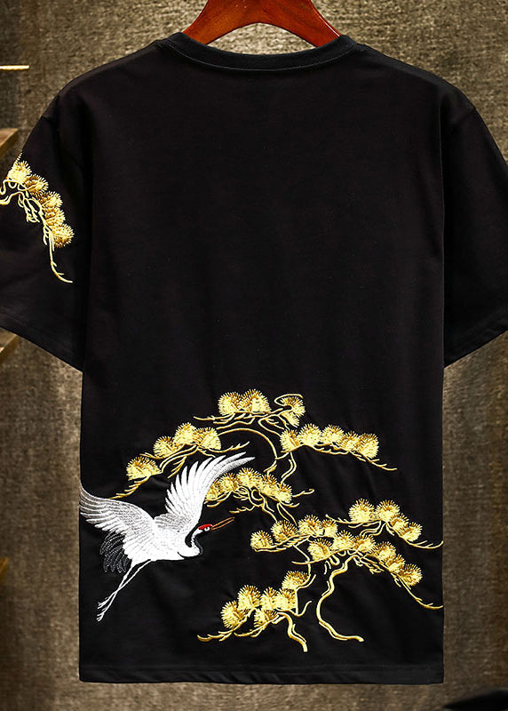 Apparel T Men Summer Shirts Embroideried Chic Black