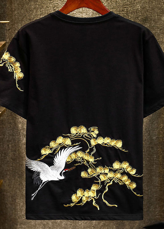 Apparel T Men Summer Shirts Embroideried Chic Black