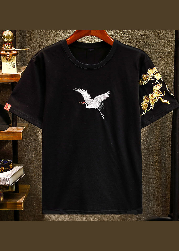 Apparel T Men Summer Shirts Embroideried Chic Black