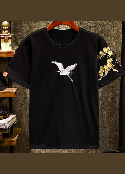 Apparel T Men Summer Shirts Embroideried Chic Black