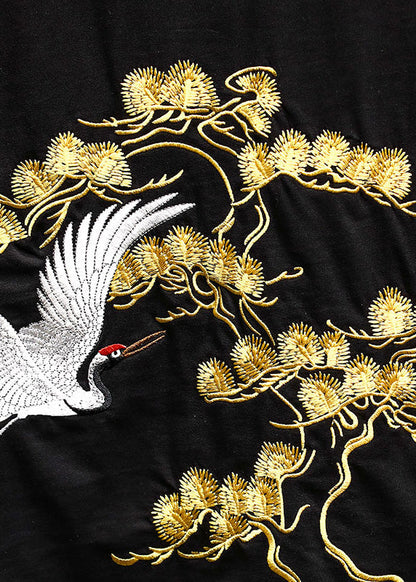 Apparel T Men Summer Shirts Embroideried Chic Black