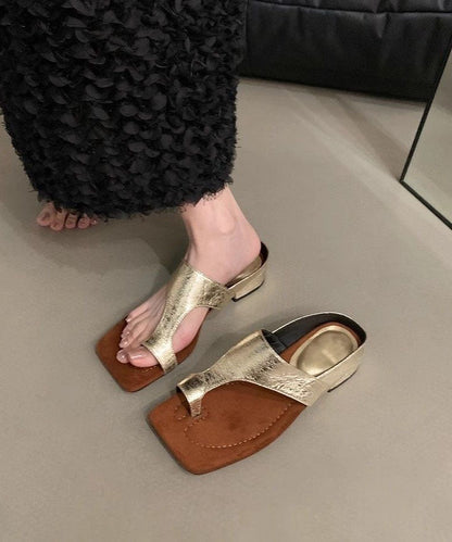 Faux Thong Sandals Chunky Chic Leather Black Splicing