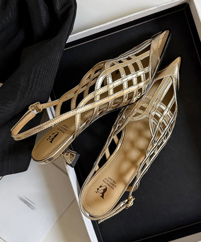 Sandals Black Out Leather Splicing Cowhide Hollow Heel High Chic