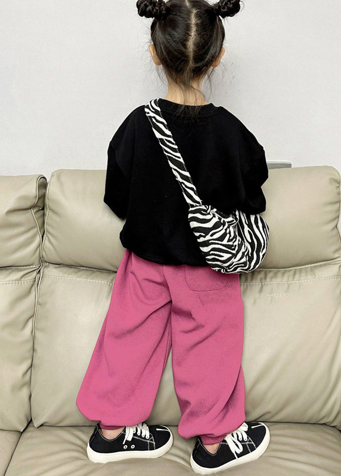 Chic Black O-Neck Kids Fleece Sweatshirt And Lantern Pants Two Pieces Set Spring TR002