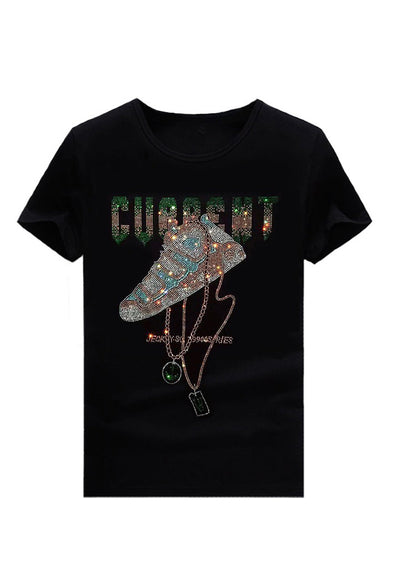 Cotton O Zircon Chic Neck Black Summer Men T Shirt