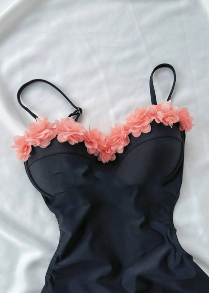 Chic Hollow Out Tulle Patchwork Black Ruffled Bodysuit