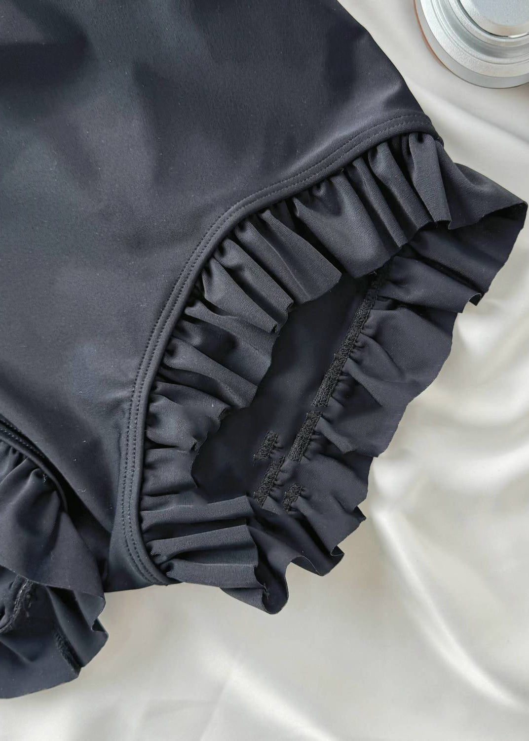 Chic Hollow Out Tulle Patchwork Black Ruffled Bodysuit