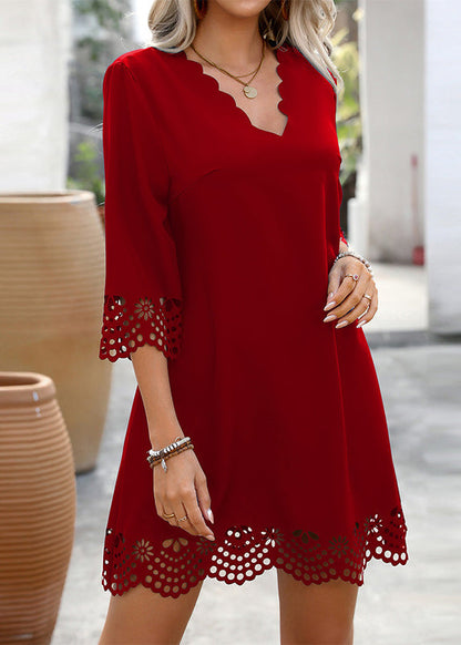 Sleeve A Mid Neck Half V Dresses Line Chic Black