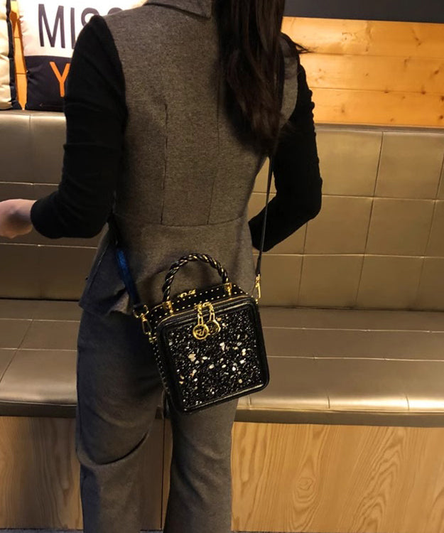 Calf Leather Mini Zircon Black Chic Bag Versatile