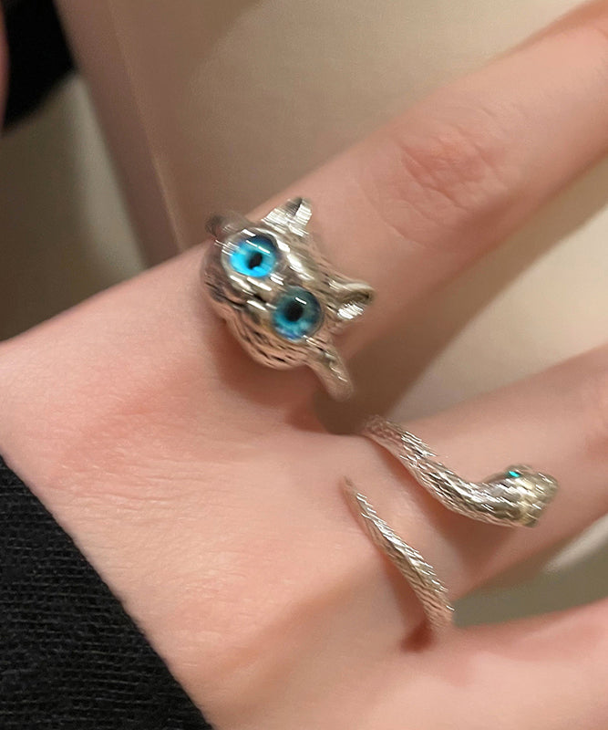 Chic Blue Alloy Glass Little Cats And Snake Rings Two Pieces Set ZZ069