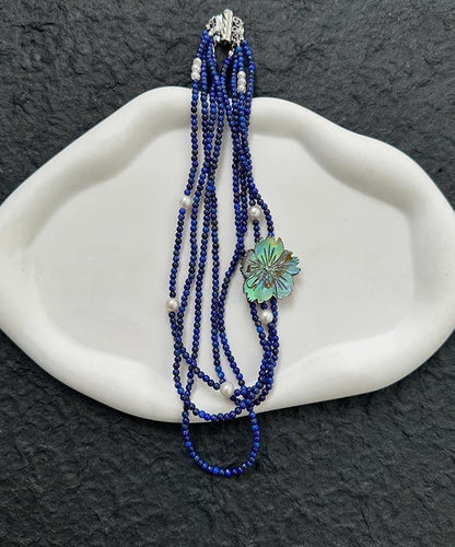Layered Pearl Gratuated Floral Alloy Bead Chic Blue Beading