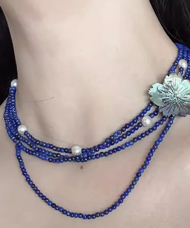 Layered Pearl Gratuated Floral Alloy Bead Chic Blue Beading