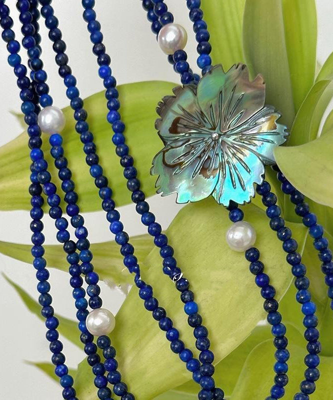 Layered Pearl Gratuated Floral Alloy Bead Chic Blue Beading