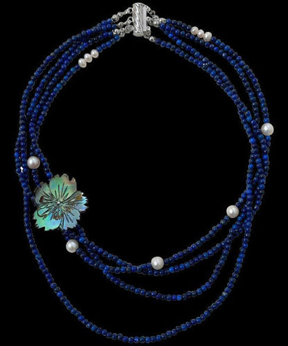 Layered Pearl Gratuated Floral Alloy Bead Chic Blue Beading