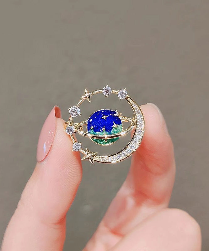 Chic Blue Alloy Zircon Cosmic Planet Brooch RG016