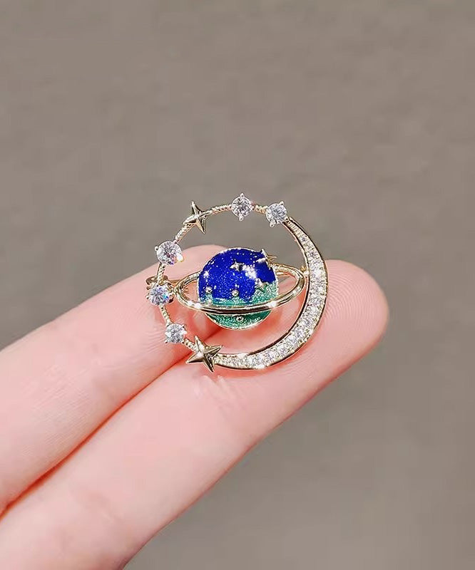 Chic Blue Alloy Zircon Cosmic Planet Brooch RG016