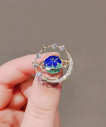 Chic Blue Alloy Zircon Cosmic Planet Brooch RG016