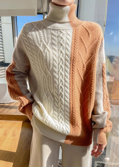 Chic Blue Asymmetrical Patchwork Cable Knit Sweater Spring YW051