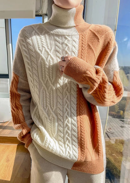 Chic Blue Asymmetrical Patchwork Cable Knit Sweater Spring YW051