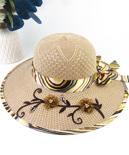 Patchwork Bow Nail Floral Bead Hat Sun Chic Blue