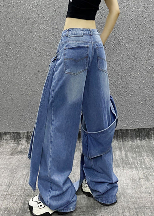 Pantalon en jean taille haute avec poches à nœud bleu chic été AW1010