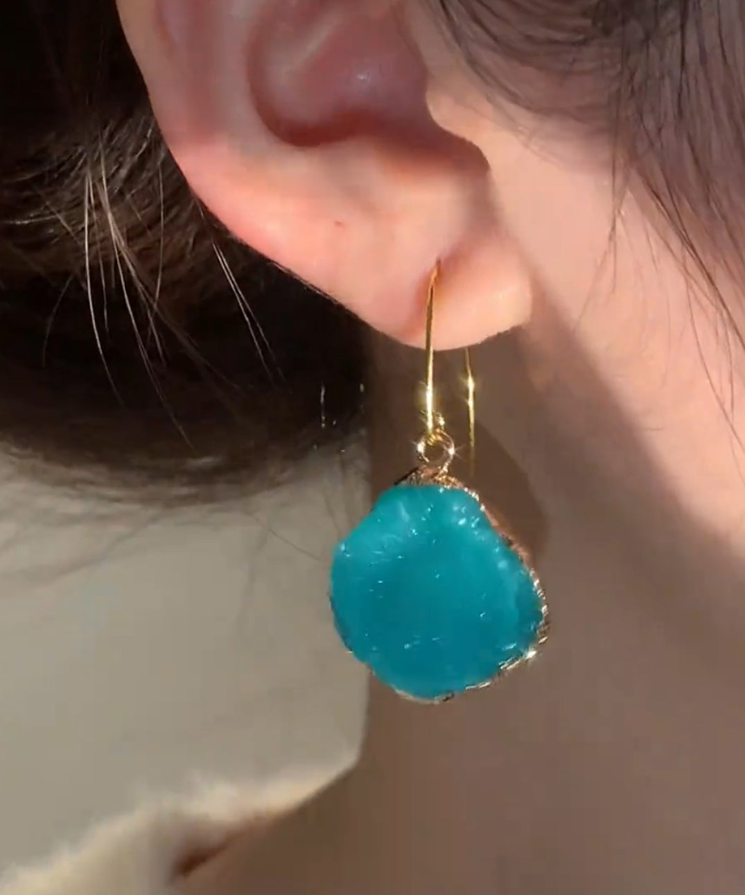 Gem Copper Earrings Chic Asymmetrical Alloy Stone Drop Blue