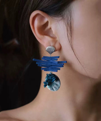 Drop Earrings Asymmetrical Silver Blue Sterling Chic