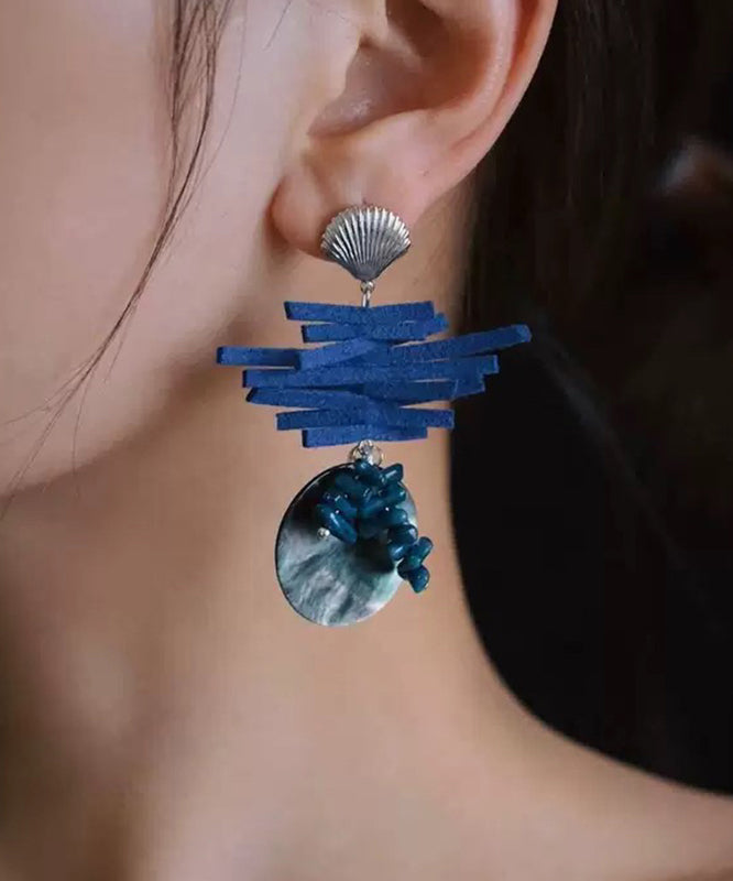 Drop Earrings Asymmetrical Silver Blue Sterling Chic