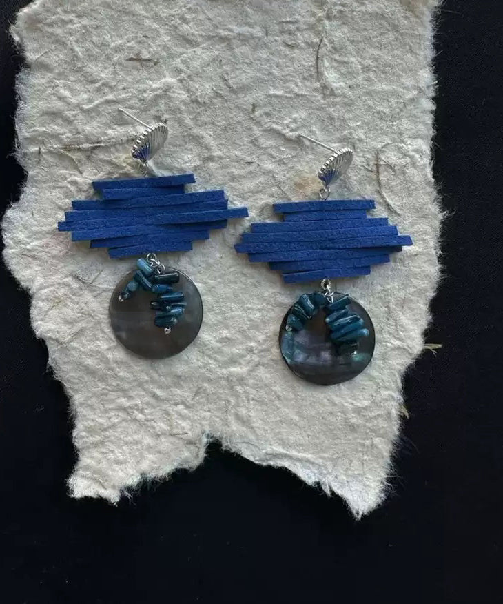 Drop Earrings Asymmetrical Silver Blue Sterling Chic