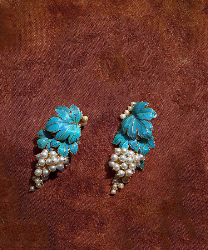 Drip Overgild Stud Sterling Earrings Chic Glaze Grape Silver Blue