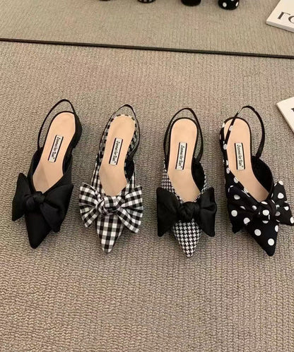 Chic Fabric Cotton Plaid Bow Splicing Chunky Sandals Big