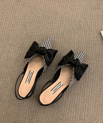 Chic Fabric Cotton Plaid Bow Splicing Chunky Sandals Big