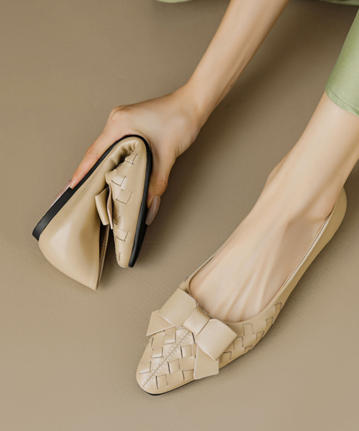 Soft Bow Sheepskin Splicing Chic Flats Black Comfy