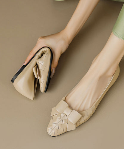 Soft Bow Sheepskin Splicing Chic Flats Black Comfy