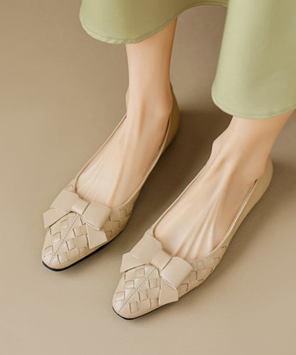 Soft Bow Sheepskin Splicing Chic Flats Black Comfy