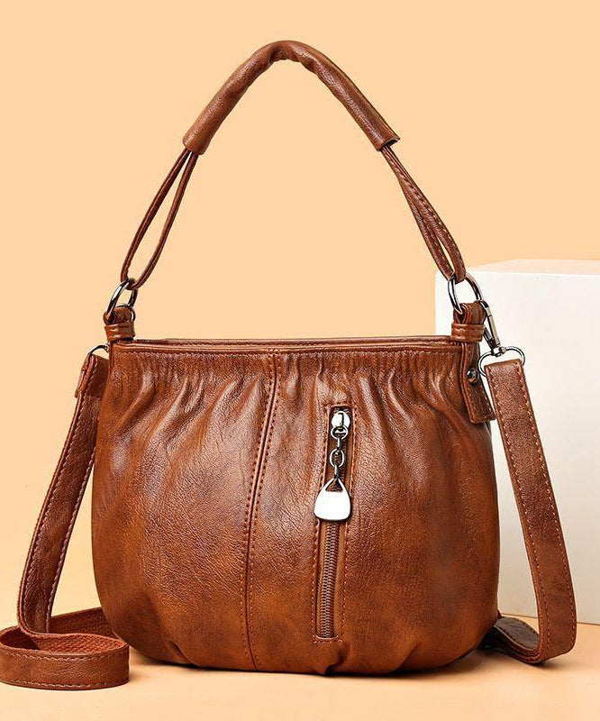 Chic Versatile Leather Faux Shoulder Brown Bag