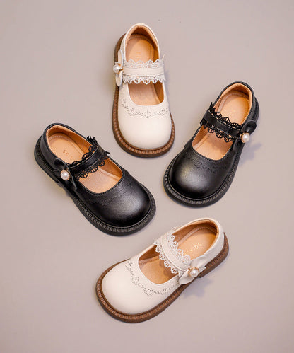 Leather Kids Chic Faux Girls Loafers Beige Strap Buckle