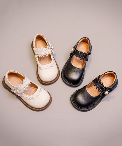 Leather Kids Chic Faux Girls Loafers Beige Strap Buckle