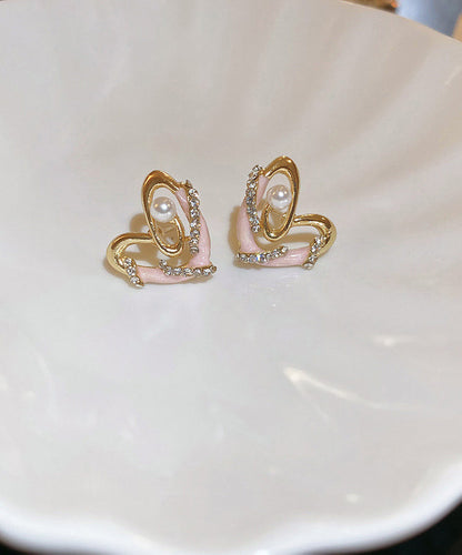 Zircon Chic Alloy Love Colorblock Earrings Stud Drip Glaze Pearl