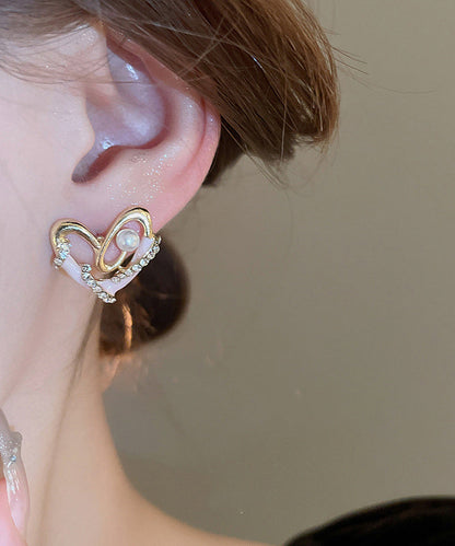 Zircon Chic Alloy Love Colorblock Earrings Stud Drip Glaze Pearl