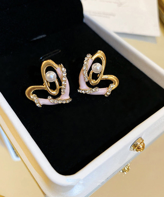 Zircon Chic Alloy Love Colorblock Earrings Stud Drip Glaze Pearl
