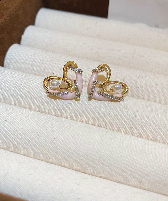 Zircon Chic Alloy Love Colorblock Earrings Stud Drip Glaze Pearl