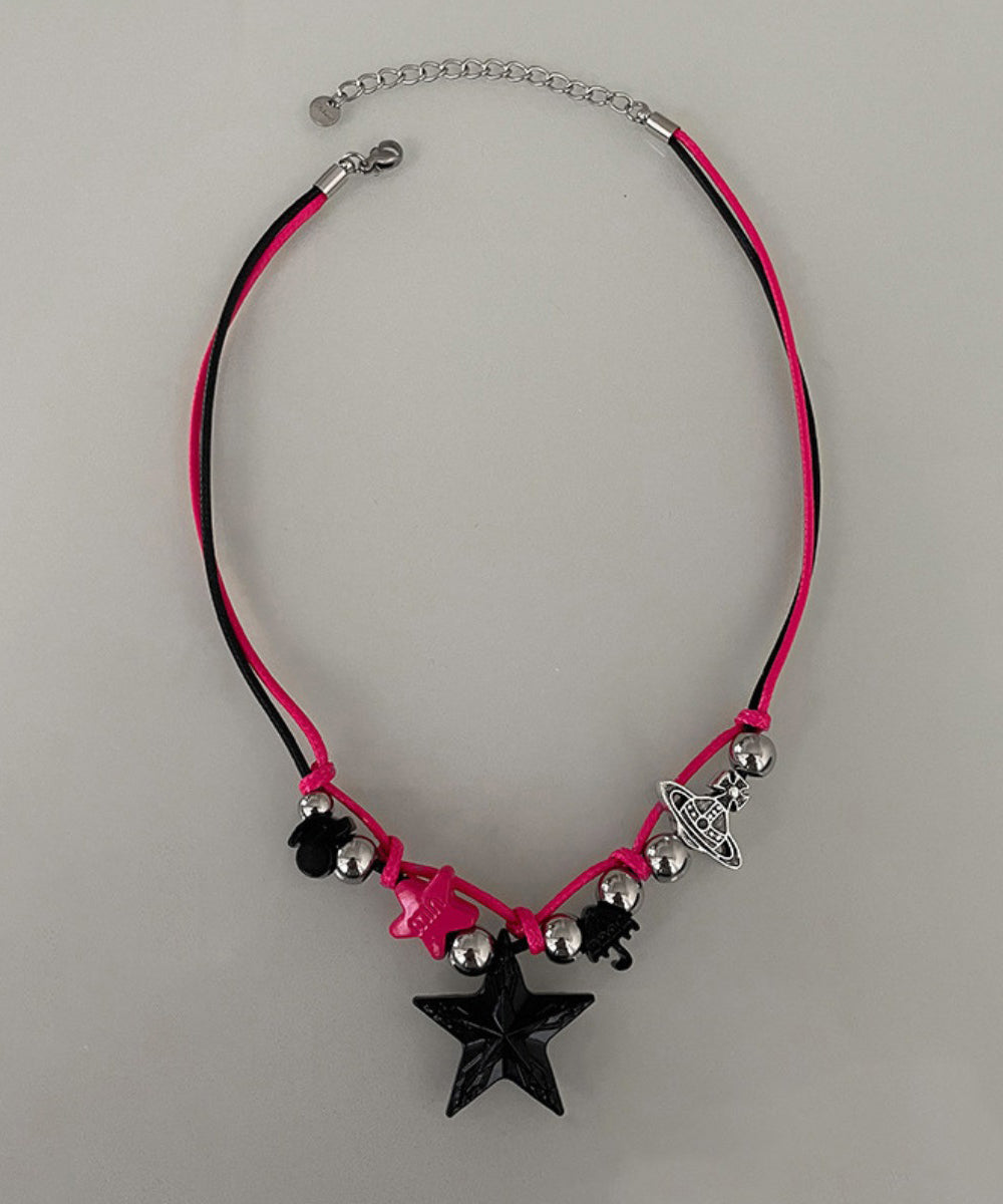 Collier avec pendentif étoile en alliage d'acier inoxydable colorblock chic ZZ051