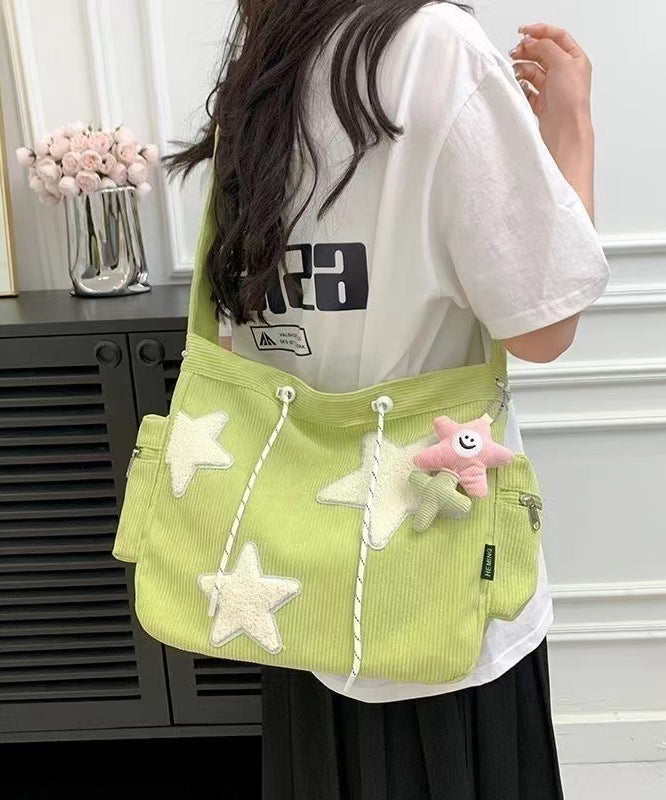 Shoulder Corduroy Five-pointed Chic Drawstring Appliques Star