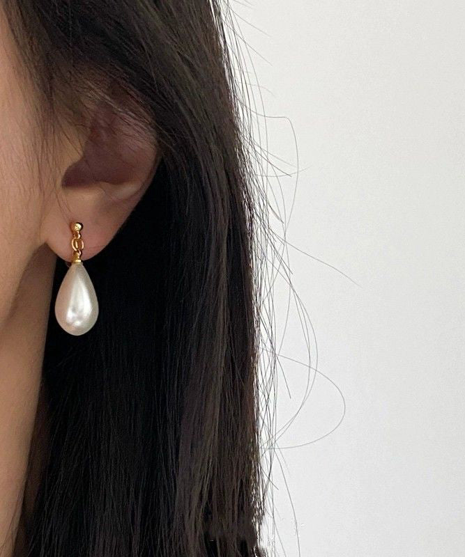 Pearl Copper Earrings Stud Chic Gold Alloy Drop Water